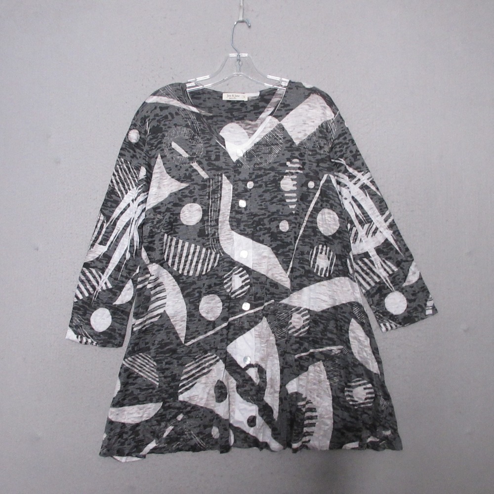 Jess & Jane Top Tunic Gray Abstract Geometric Burnout Art To Wear Lagenlook Boho